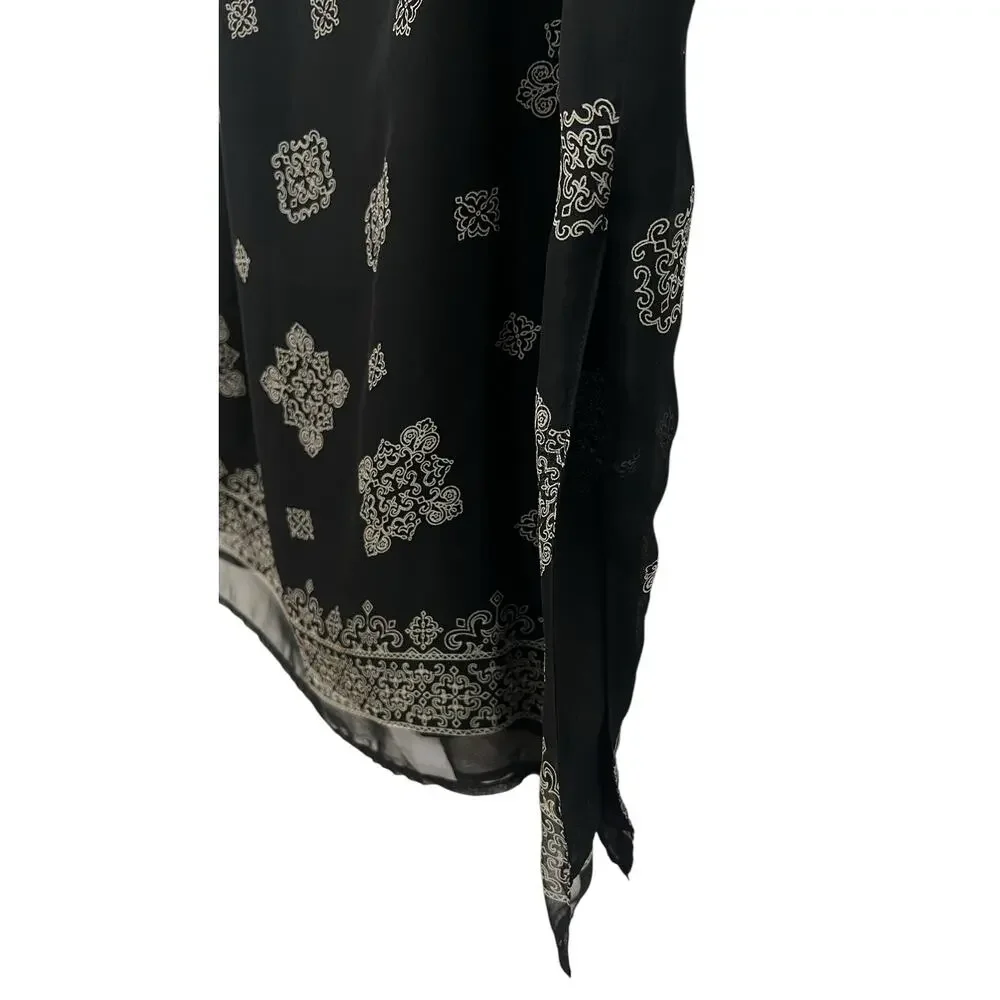 Vintage 90s 100% Silk Black Midi Skirt Geometric Whimsigoth M - Picture 6 of 9